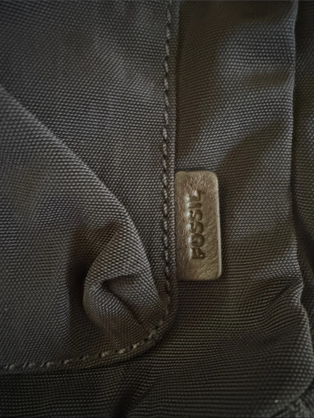 Fossil Mens  Brown Nylon Canvas Briefcase with Leather Handles and webbing strap